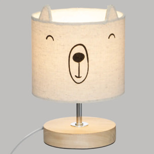 Lampe enfant "Ourson" - coton & bois H21 cm