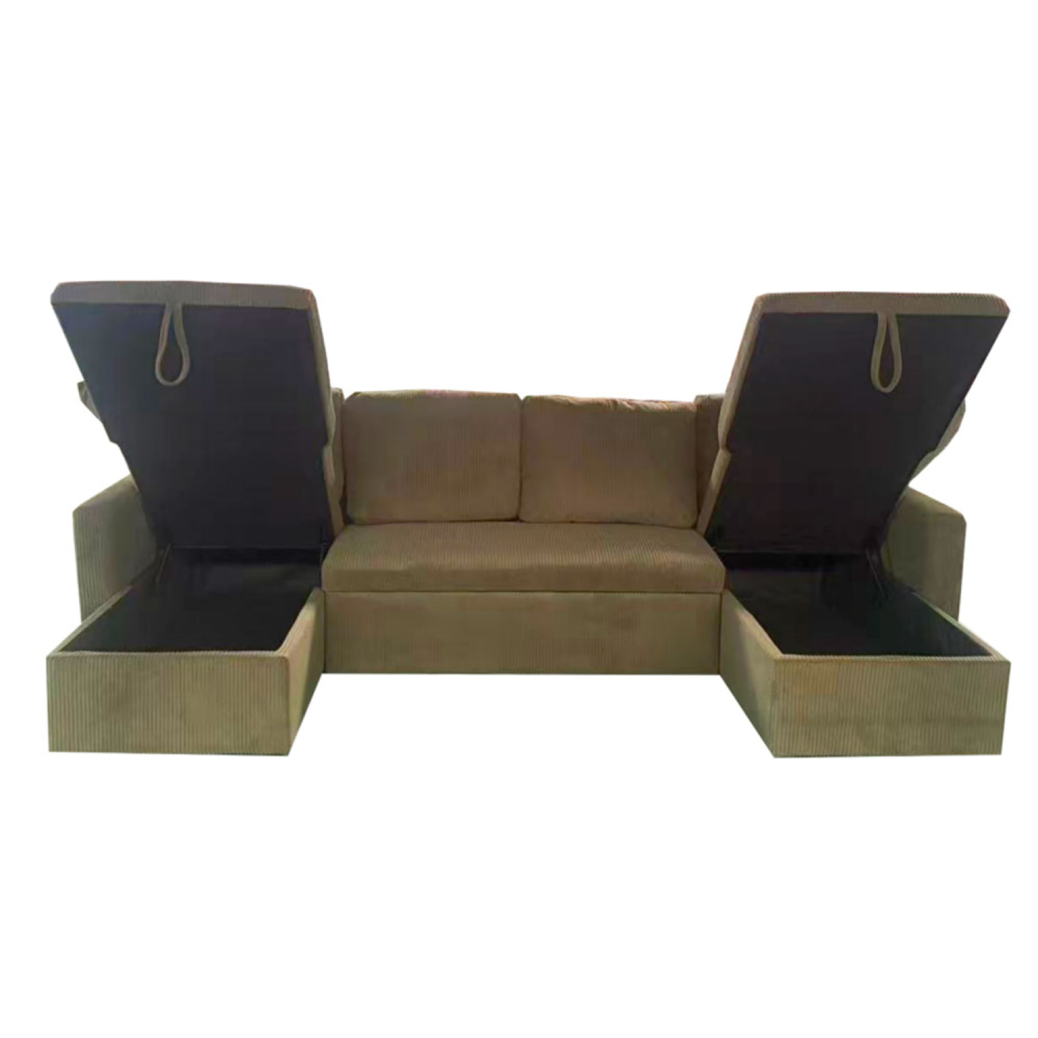 ELLA Canapé panoramique convertible avec coffres 4 places en velours côtelé vert