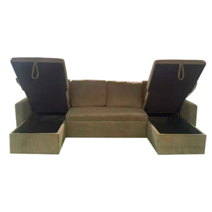 ELLA Canapé panoramique convertible avec coffres 4 places en velours côtelé vert