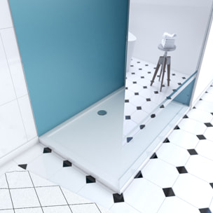 Pack Douche a l'Italienne 90x120 - Kit Panneaux Muraux Bleu/Chrome + Receveur + Paroi Miroir 8 mm