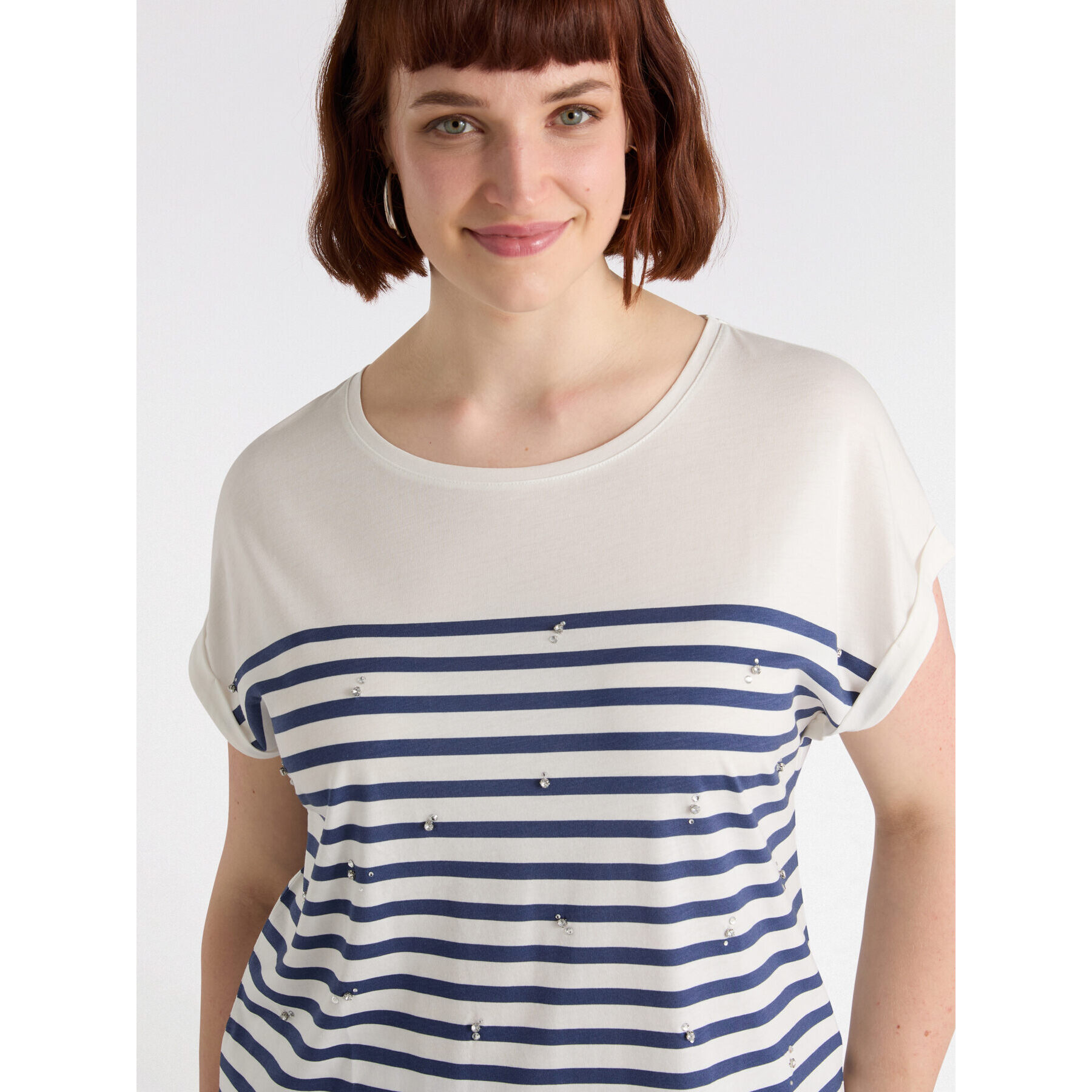 Fiorella Rubino - T-shirt a righe con ricamo - Bianco