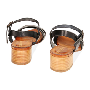 Sandalias de piel de vacuno negras, tacón de 4 cm