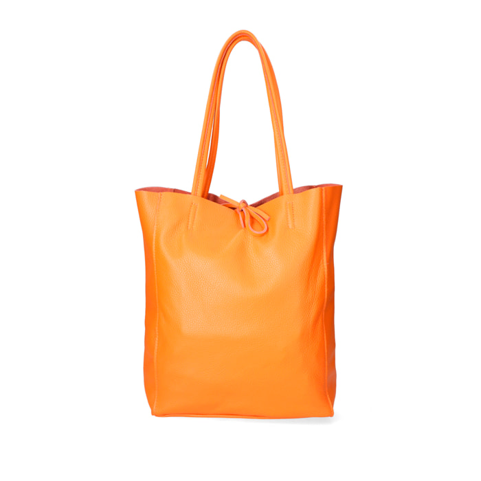 Chicca Borse - Borsa a Spalla Shopper Donna in Vera Pelle - Colore Arancione