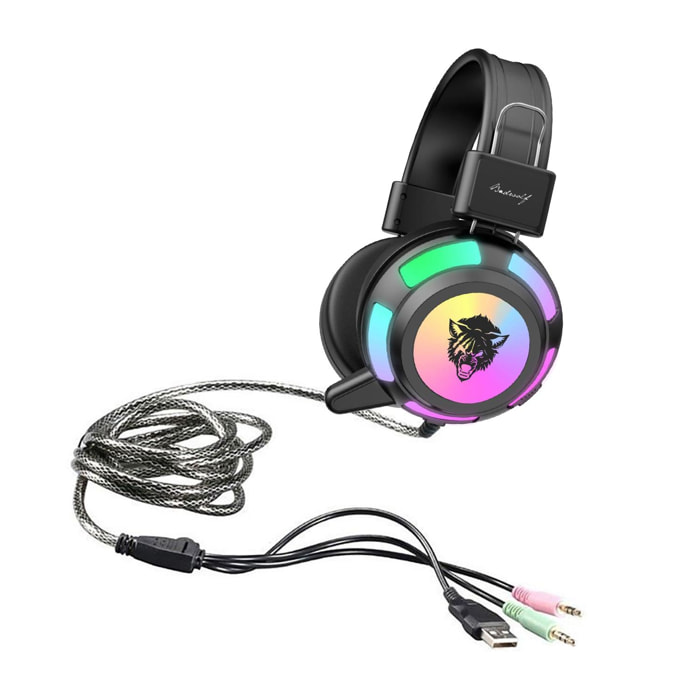 Headset V8 RGB. Auriculares gaming para PC con micro incorporado y luz LED.