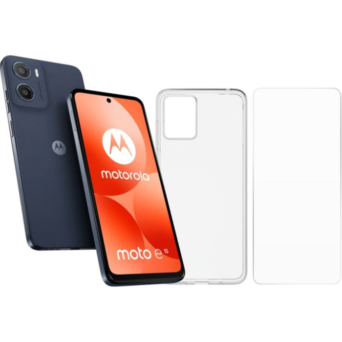 Smartphone MOTOROLA Pack E15 + Coque + verre trempe
