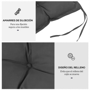 Cojín para Banco de Jardín Acolchado 100x40x10 cm Cojín Rectangular para Interior y Exterior con Relleno Grueso y Cintas de Sujeción Gris Oscuro
