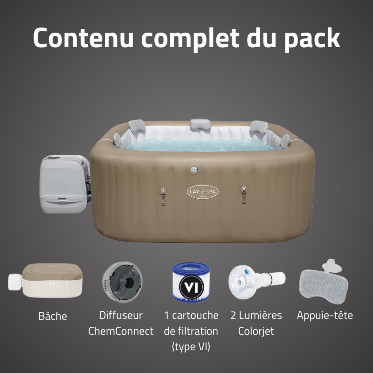 Bestway Spa gonflable carré Lay-Z-Spa Palma HydroJet Pro 5-7 personnes