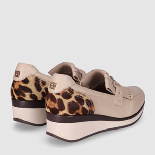 Zapatos de Piel - Beig - Tacón: 5 cm