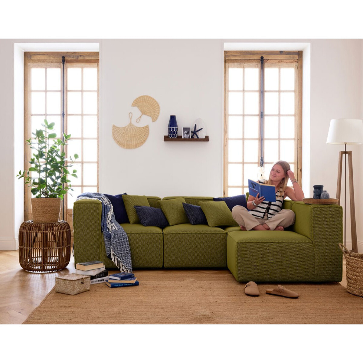 Arty - module d'assise sans accoudoirs - en tissu mailles 3D - Vert Olive