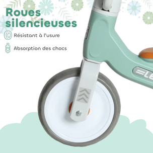 Draisienne 3 roues enfant 12-36 mois pneu EVA silencieux grande selle métal vert d'eau