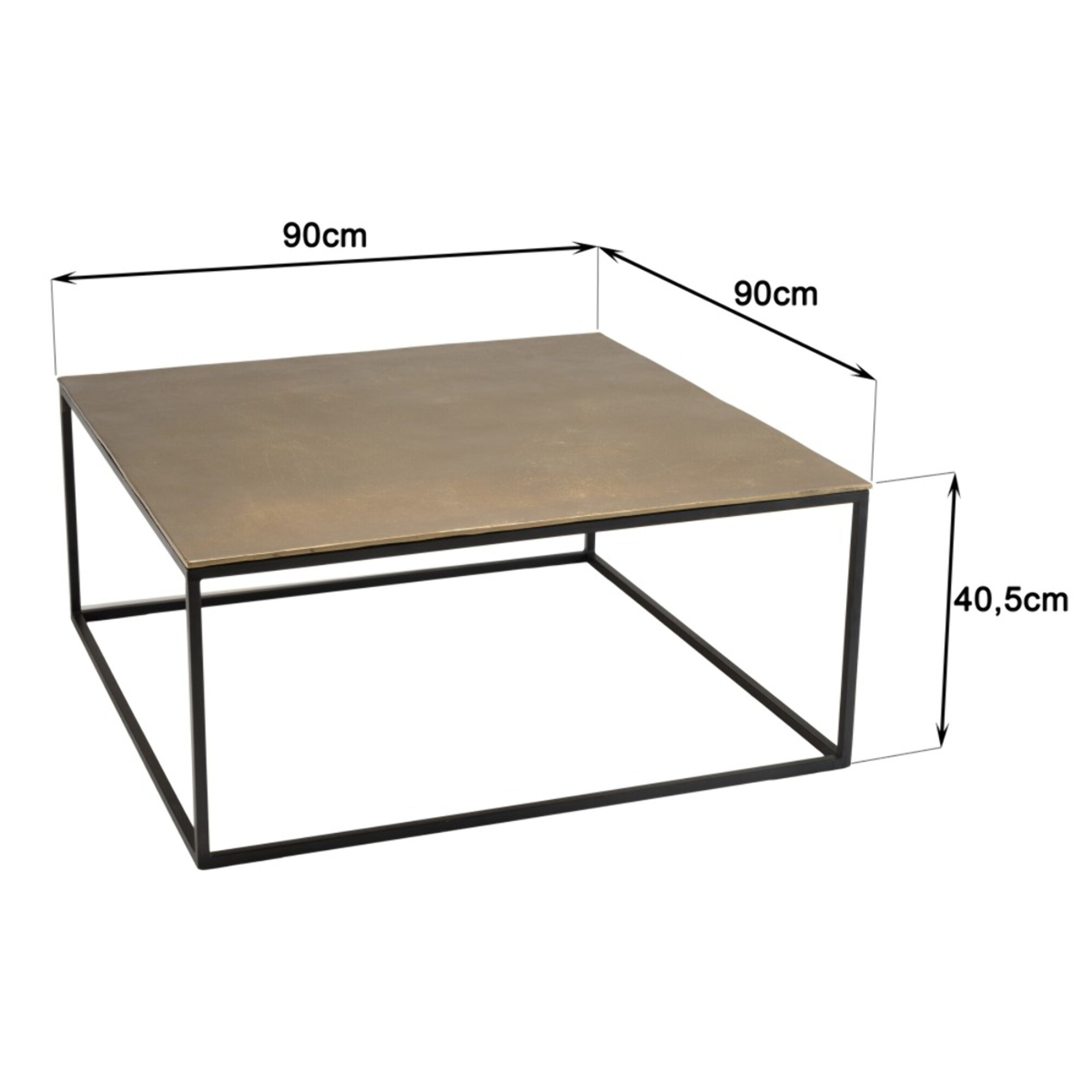 JOHAN - Table basse carrée 90x90cm aluminium doré et noir pieds métal