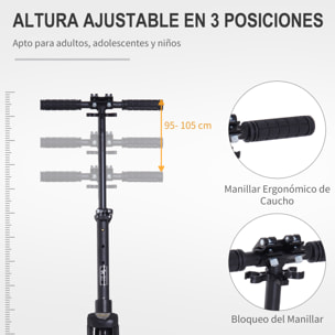 Patinete Plegable Manillar Altura Ajustable para Adultos Niños +14 Años Negro