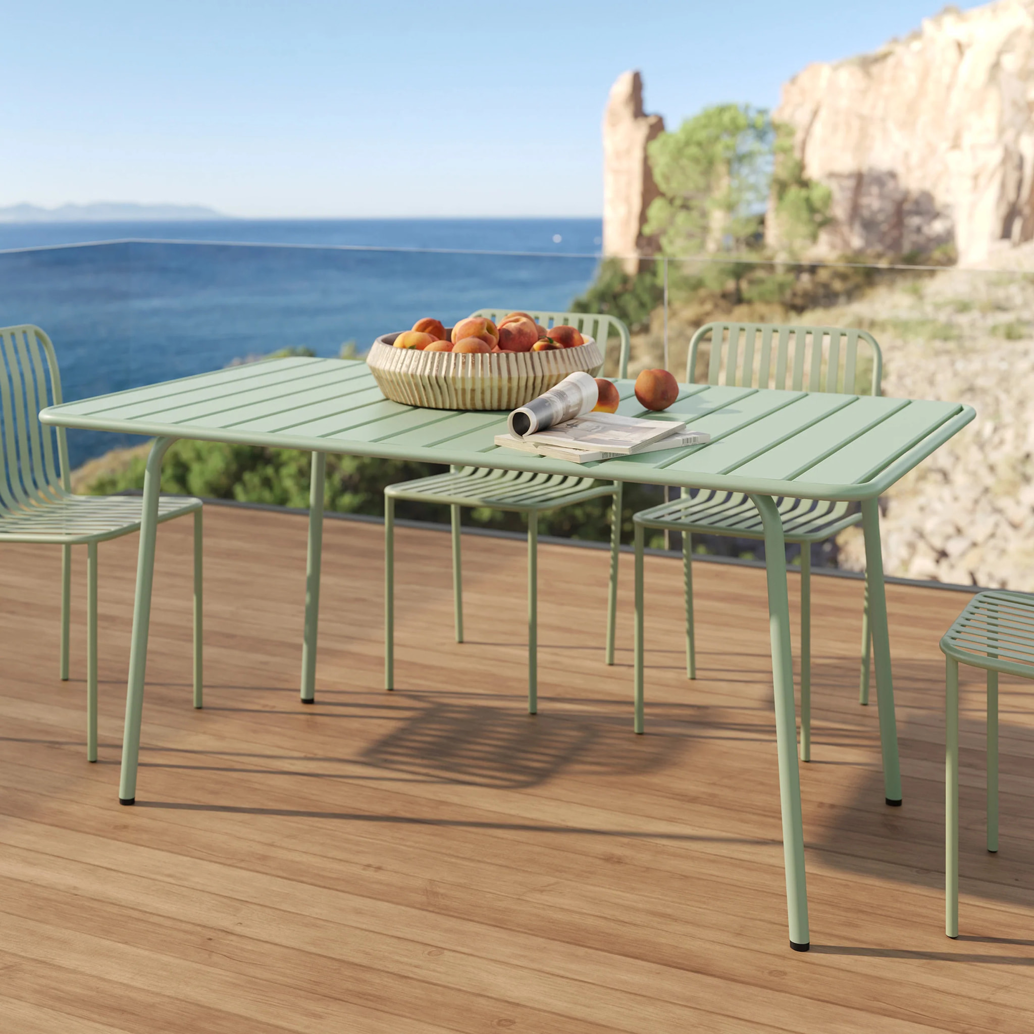 Table de jardin en métal vert clair 6 personnes - Yumi
