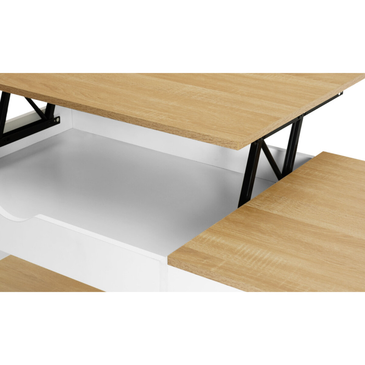 Table basse relevable + coffre Elina - 2 plateaux relevables