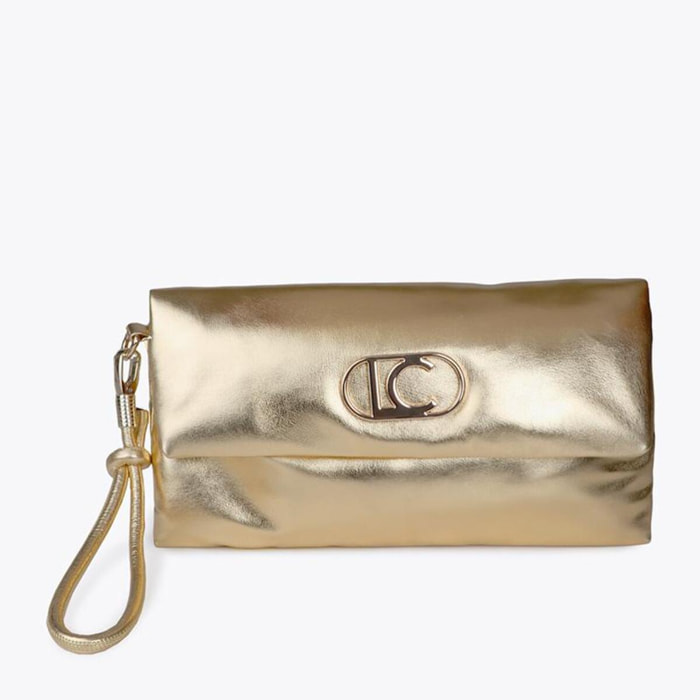 Pochette trapuntata effetto metallico con logo LC ovale