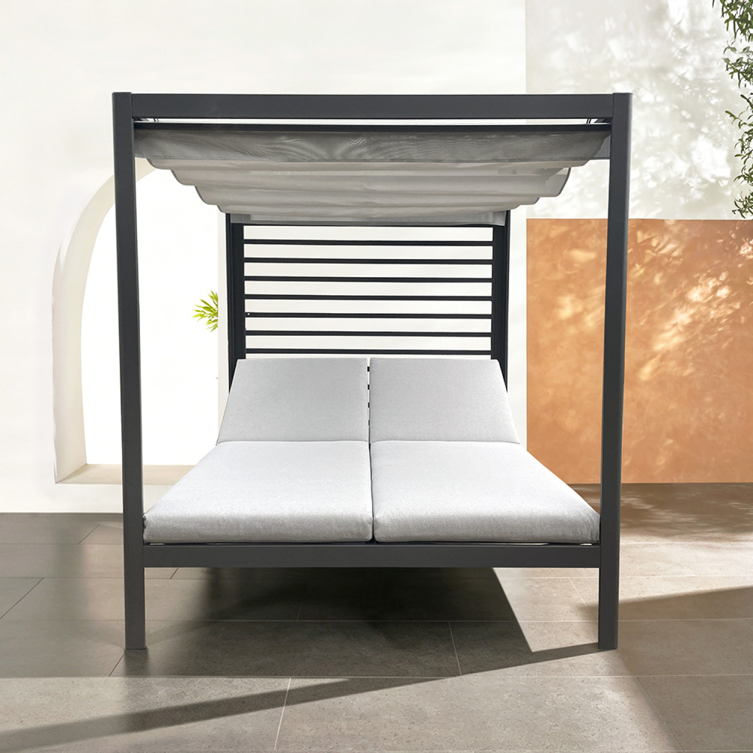Lit de jardin 2 places structure aluminium gris foncé TALANA