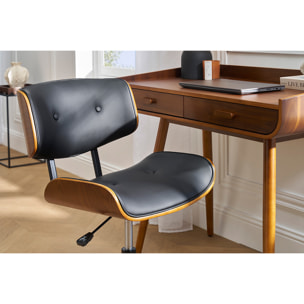 Chaise de bureau à roulettes noire et bois foncé BASILE