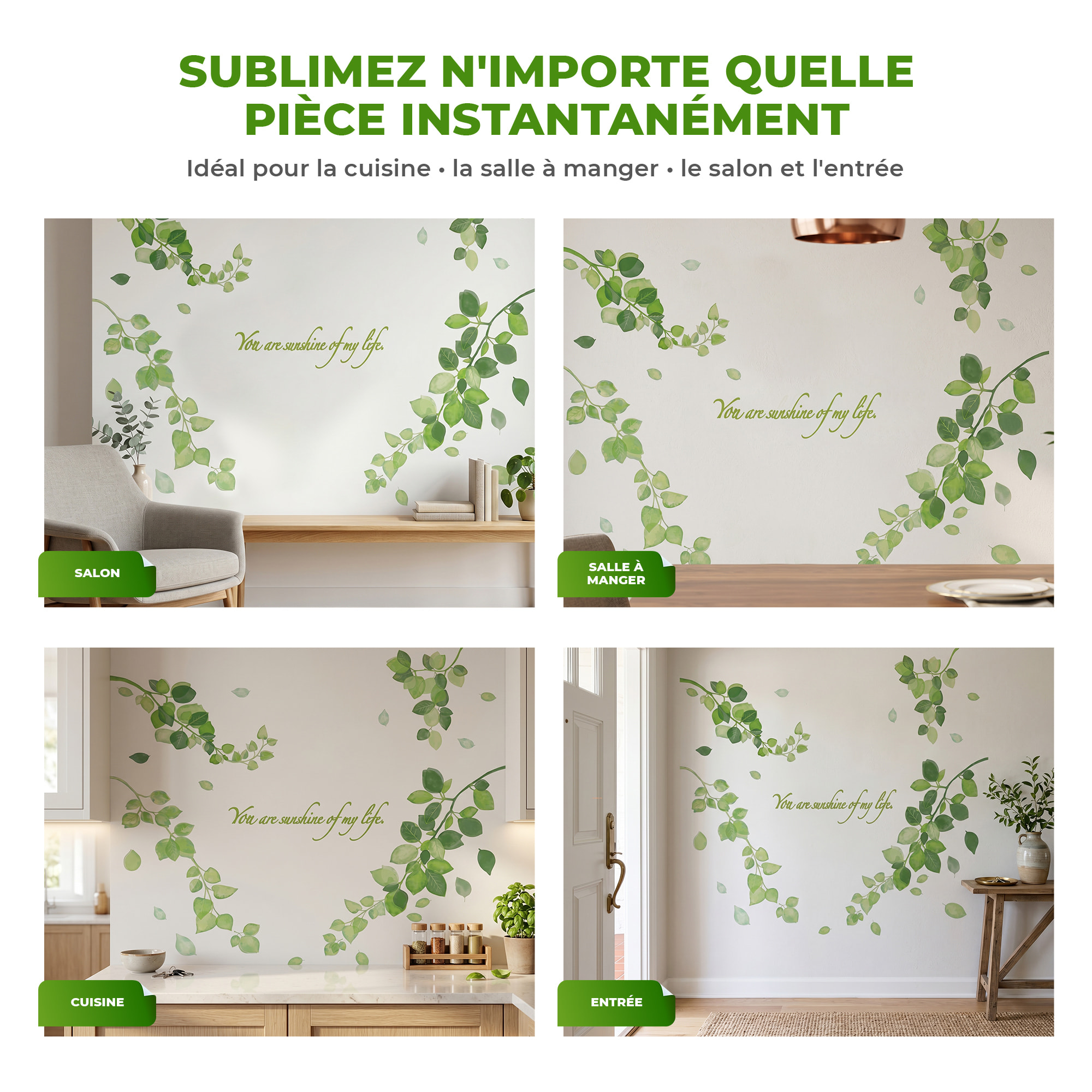 Stickers Muraux décoration adhésifs Feuilles de Lierre