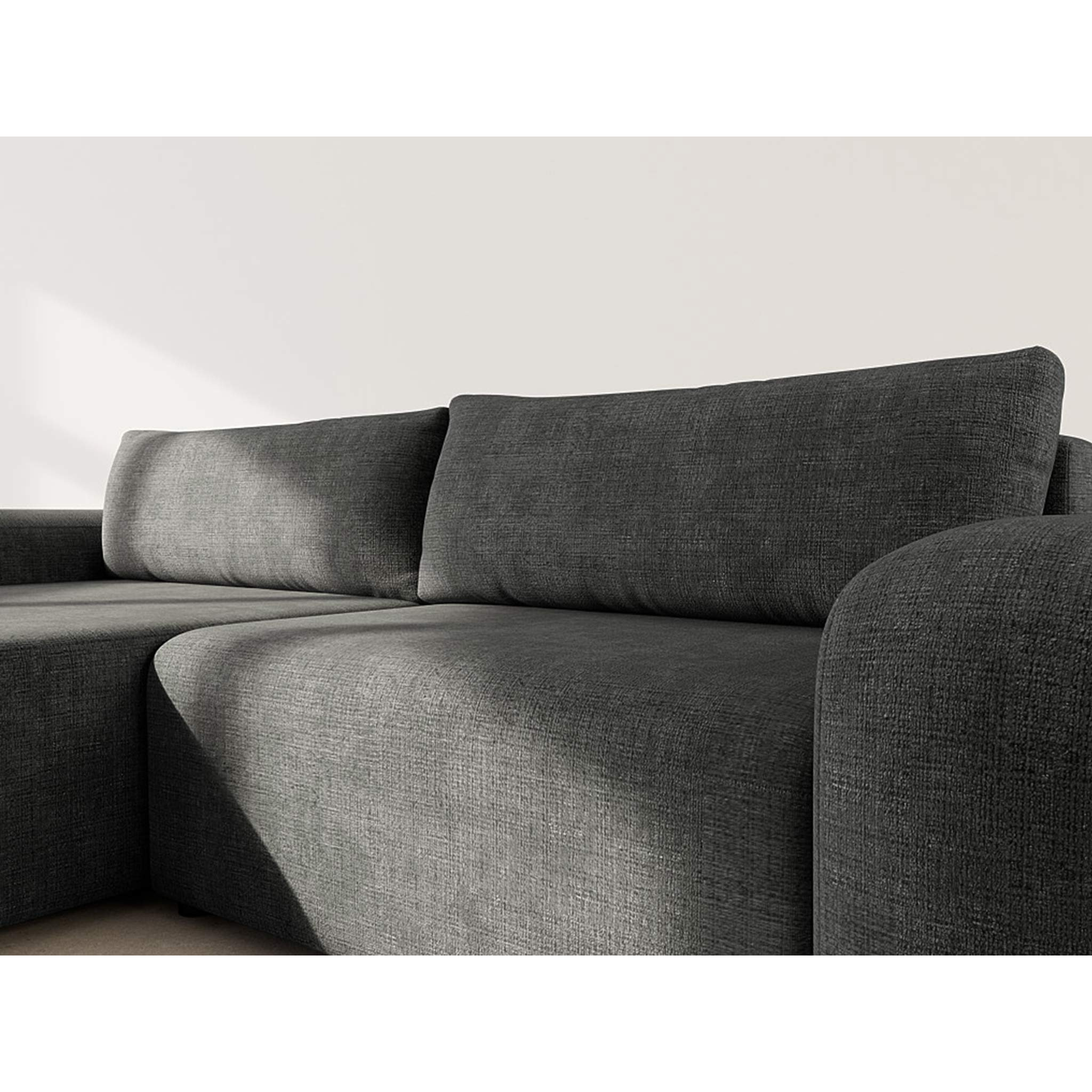 Rebecca - canapé d'angle gauche 4 places convertible avec coffre en velours texturé - Gris Anthracite