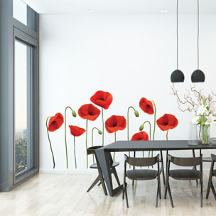 Stickers muraux | Sticker Mural Autocollant - FLEURS COQUELICOTS VERMEIL - adhésifs fond transparent