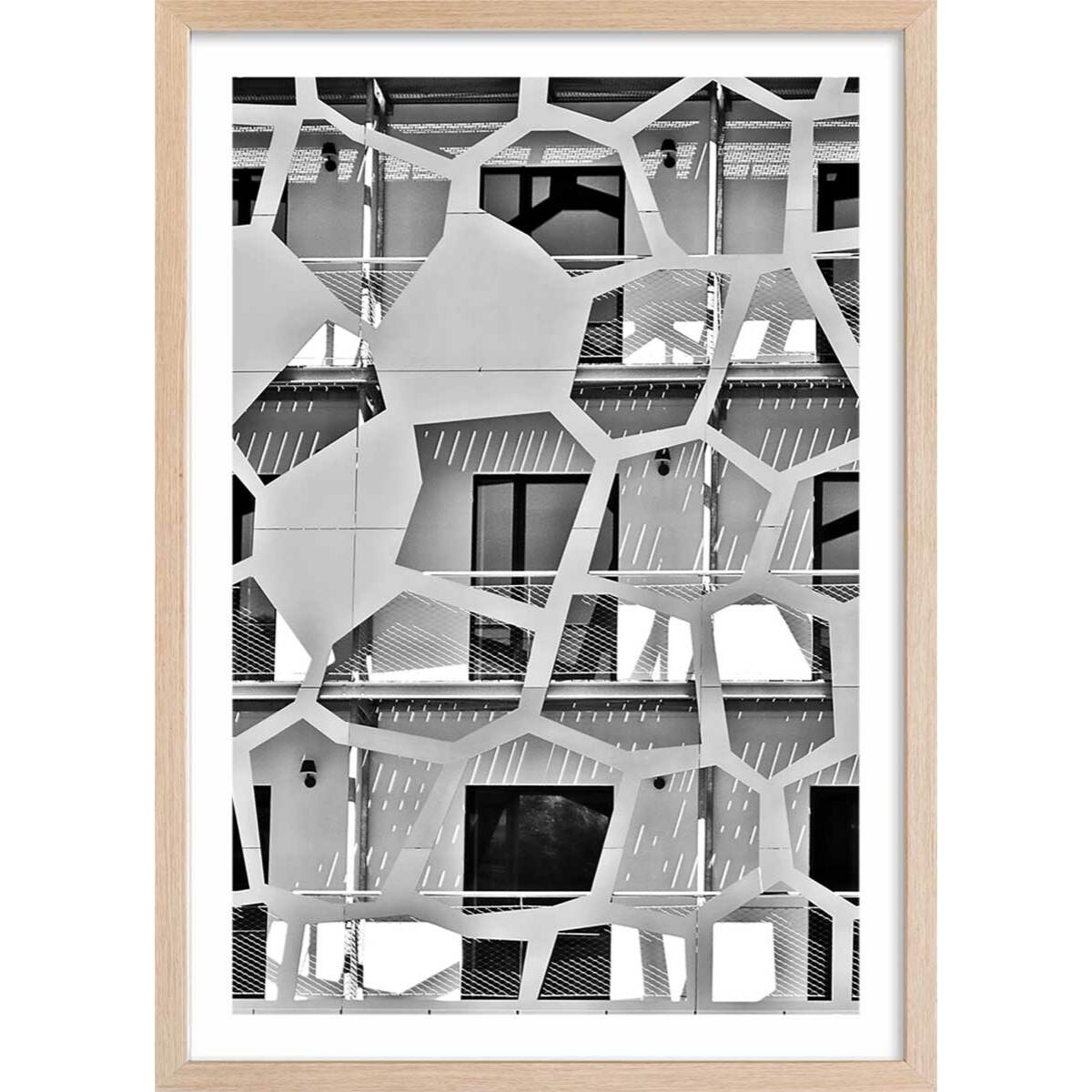 Affiche urbaine balcons sur angle Affiche + cadre en bois - Chêne