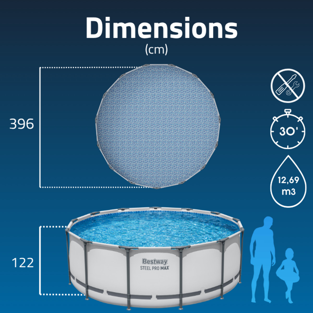 Bestway Piscine hors sol tubulaire ronde Bestway Steel Pro Max 396 x 122 cm gris clair