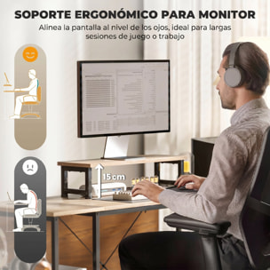 Escritorio Esquinero Reversible en L, Largo 168-240 cm, Mesa Escritorio de Ordenador Industrial con Soporte Monitor y CPU, Estantería, Bolsillo Lateral, Ganchos, Estante Ajustable, Natural