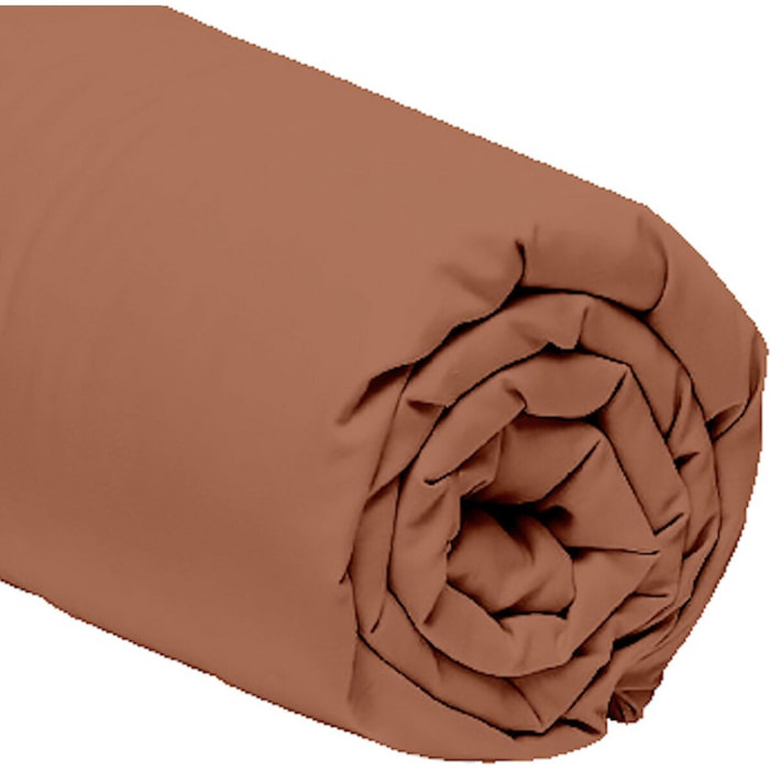 Drap Housse - 100%percale De Coton 80 Fils/cm2 -bonnet 30cm-uni Terracot