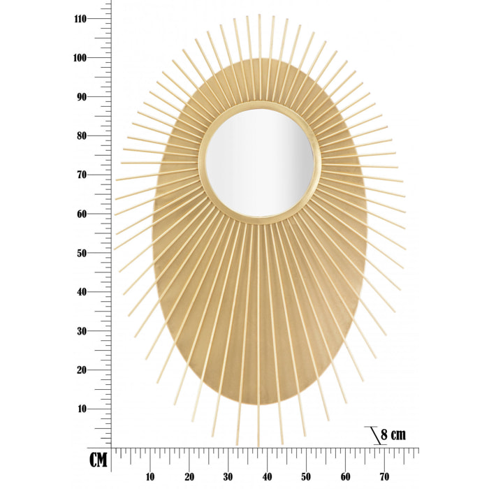 Specchio ovale, struttura in metallo dorato, colore oro, Misure 8 x 110,5 x 75 cm