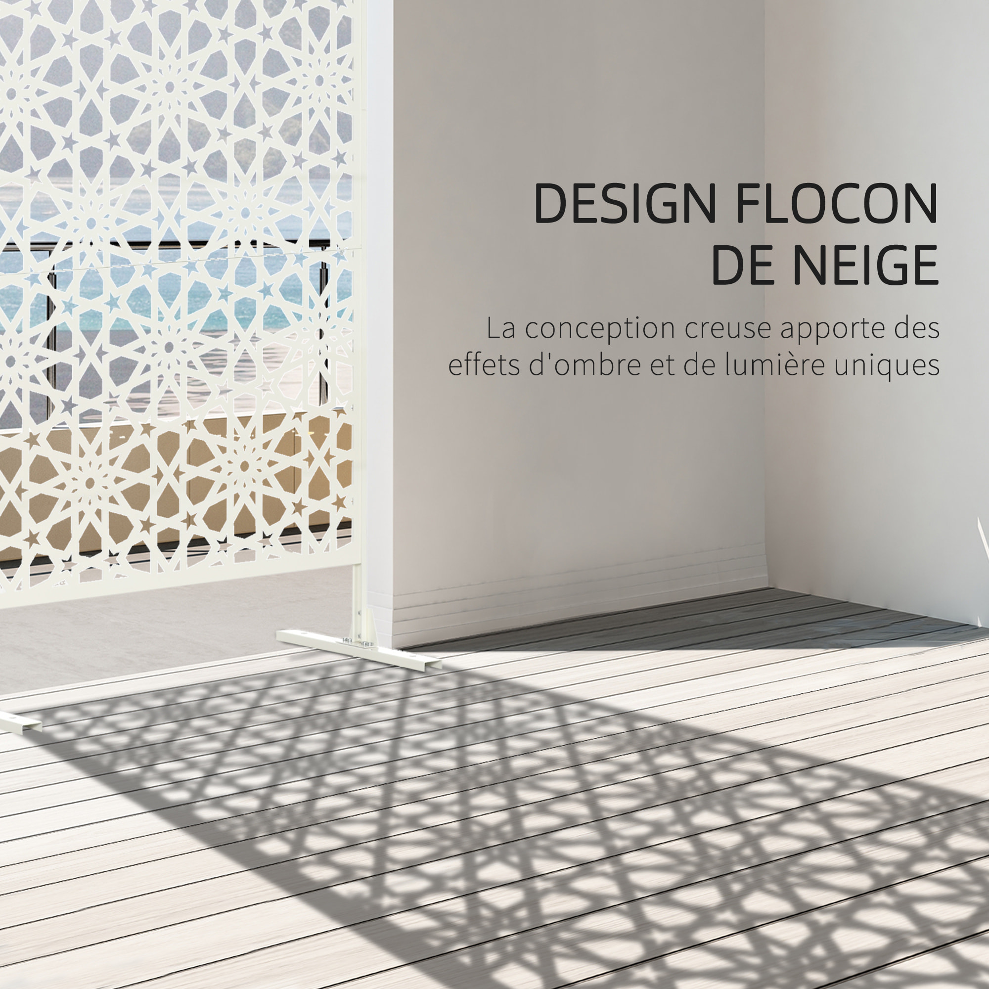 Panneau décoratif extérieur métal - brise vue motif étoiles - visserie incluse - dim. 92L x 45l x 198H cm - acier thermolaqué blanc