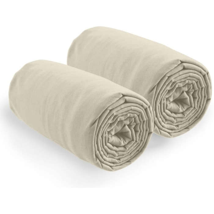 Lot de 2 Draps Housse - Bonnet 35cm 100% Coton 57fils Latte