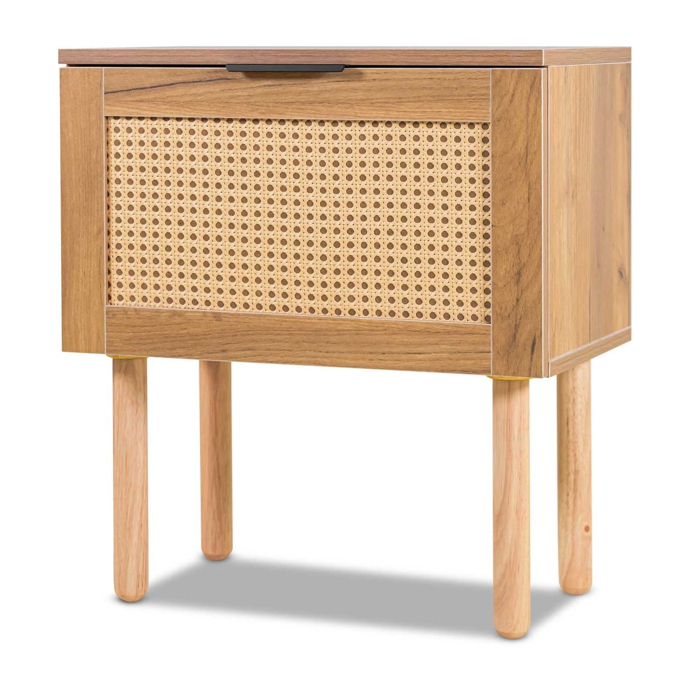 Ikki - Comodino in legno con inserti in rattan, 1 cassetto