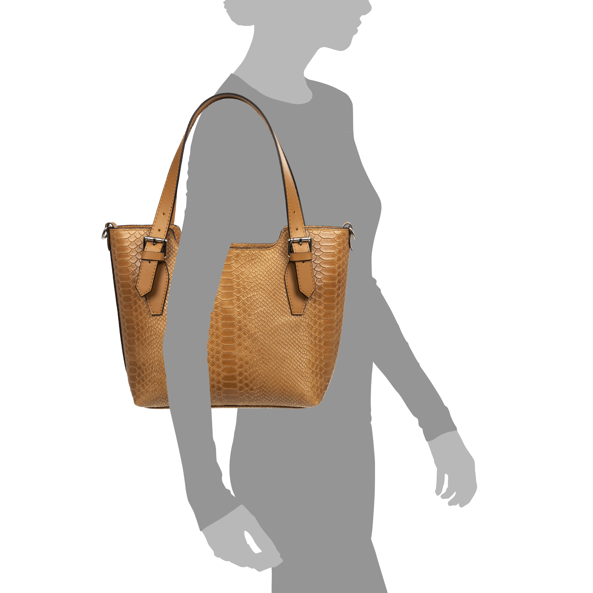 FIRENZE ARTEGIANI Borsa Tote da Donna Arezzo. Vera Pelle Scamosciata Incisione Serpente Made in Italy 37x14x27 Cm. Colore: pelle