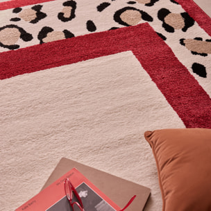 LEOVAH - Tapis de salon rouge à motif léopard