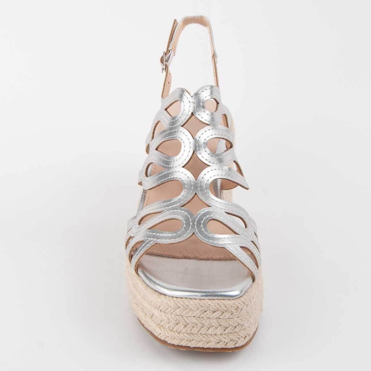 Sandalia De Cuña - Plateado - Altura: 8 Cm