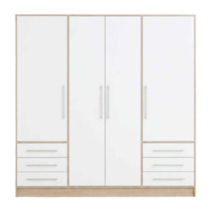 Armoire dressing 4 portes décor blanc et chêne sonoma - VENUS