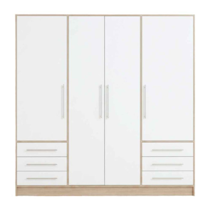 Armoire dressing 4 portes décor blanc et chêne sonoma - VENUS