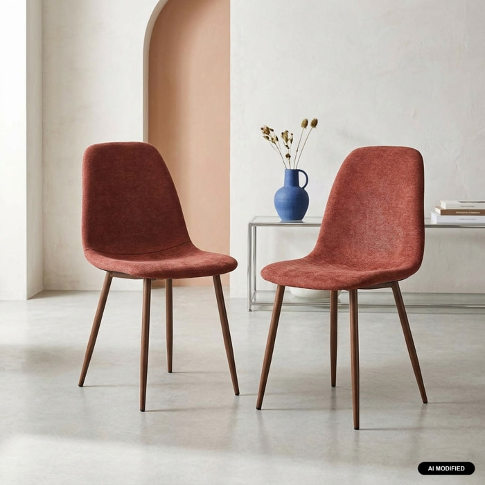 Chaise décor bois teinte noyer et tissu (lot de 2) VERA