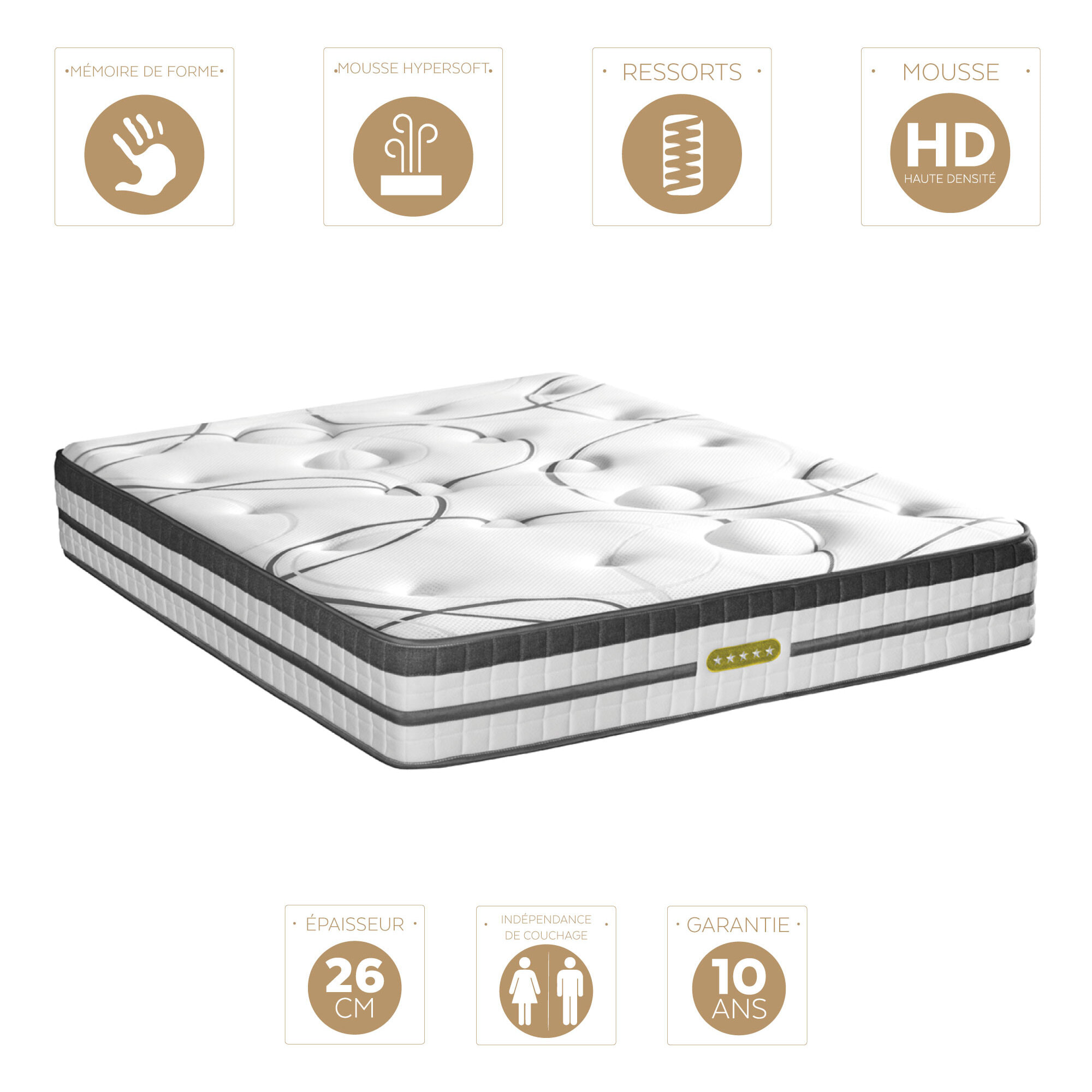 Ensemble CONCORDE | 2 Places | Matelas Ressorts Ensachés avec Sommier Kit Gris Anthracite