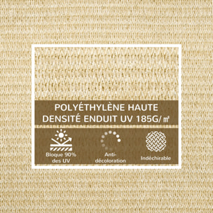 Voile d'ombrage rectangulaire grande taille 4 x 3 m polyéthylène haute densité HDPE résistant aux UV beige