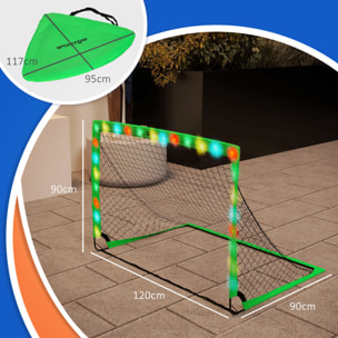 Juego de 2 Porterías de Fútbol para Niños Porterías de Fútbol Plegables con Luz LED Barras de Fibra de Vidrio y Bolsa de Transporte Deportes para Interior y Exterior 120x90x90 cm Verde