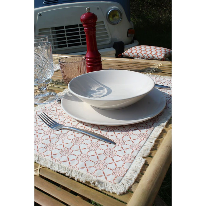 Lot de 4 sets de table en coton terracotta avec franges  BOHEME