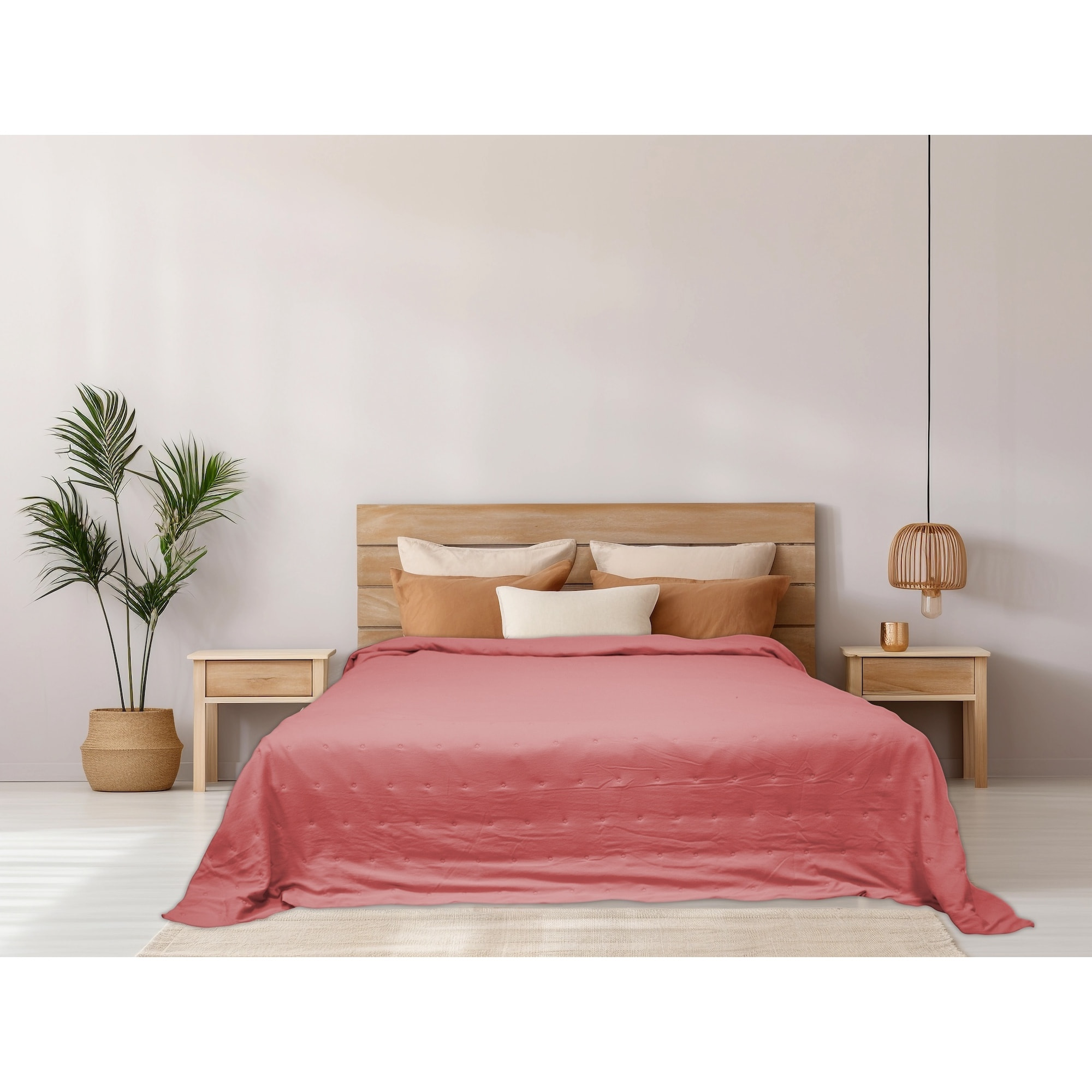 COPRILETTO LETTO SINGOLO FRAGOLA MEZZA STAGIONE TINTA UNITA EFFETTO STROPICCIATO