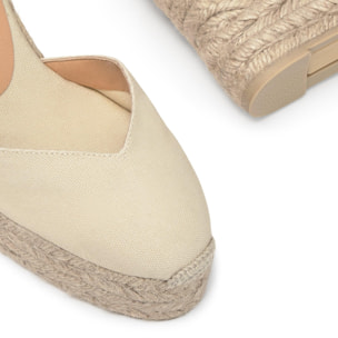 Alpargatas de cuña de mujer Chiara en algodón orgánico, cierre mediante lazada y doble plataforma