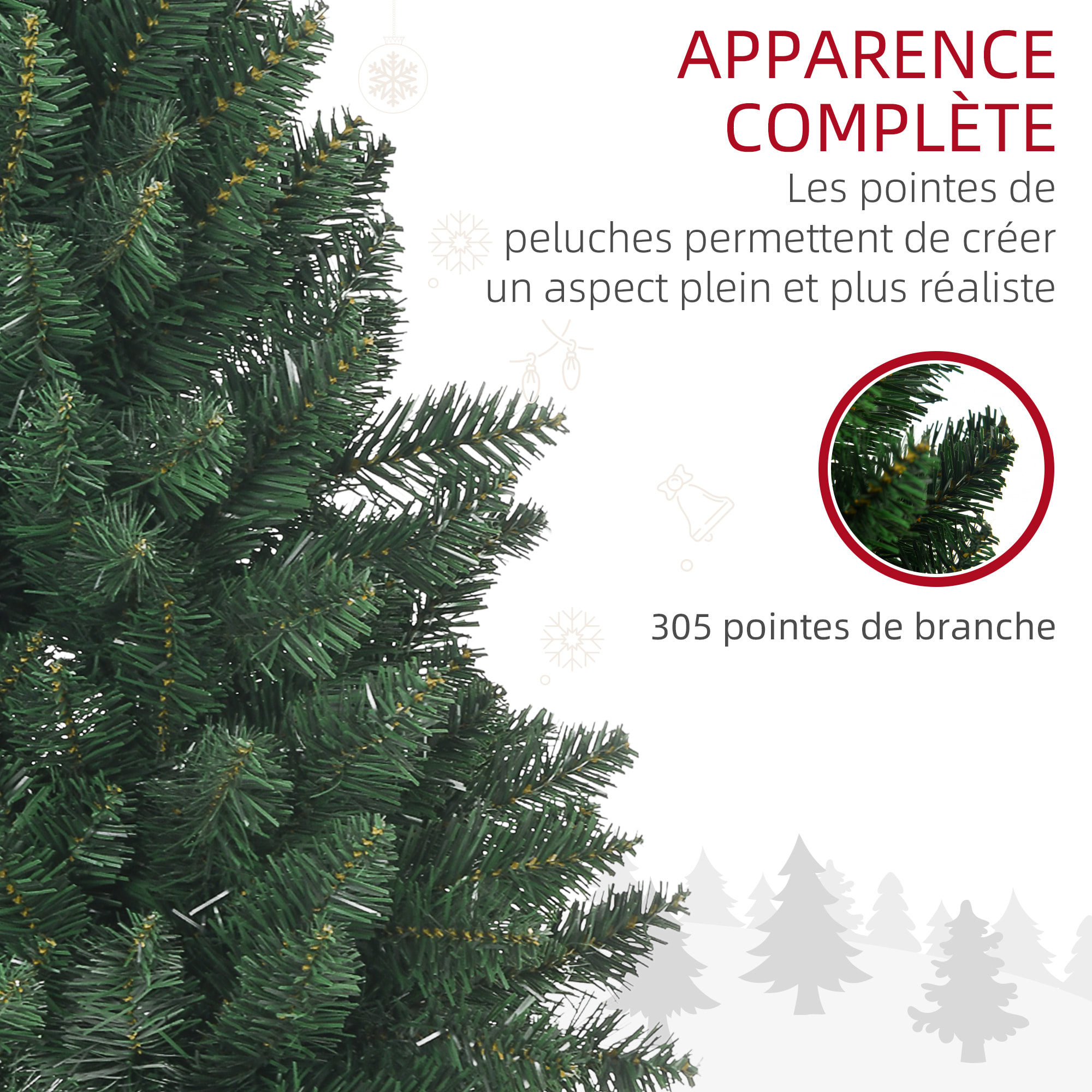 Sapin de Noël artificiel Ø 85 x 120H cm 305 branches épines imitation Nordmann grand réalisme vert