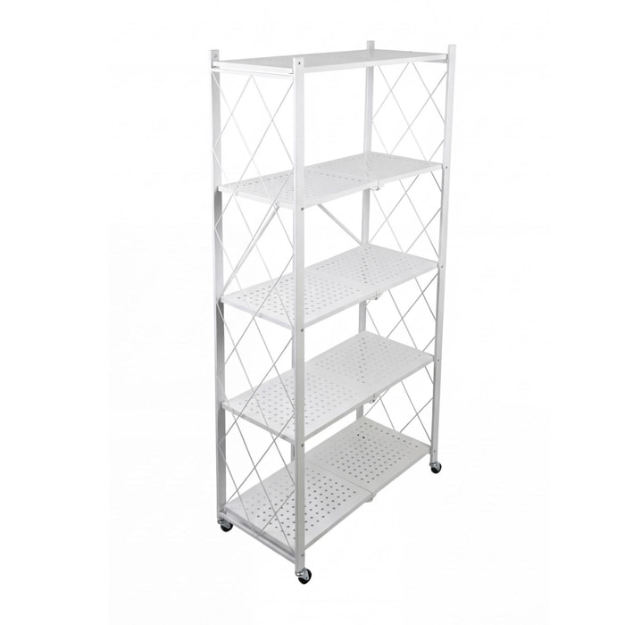 Estantería de Almacenamiento PLEGABLE de 5 Estantes con ruedas, SIN montaje -71x34x160 cm color Blanco