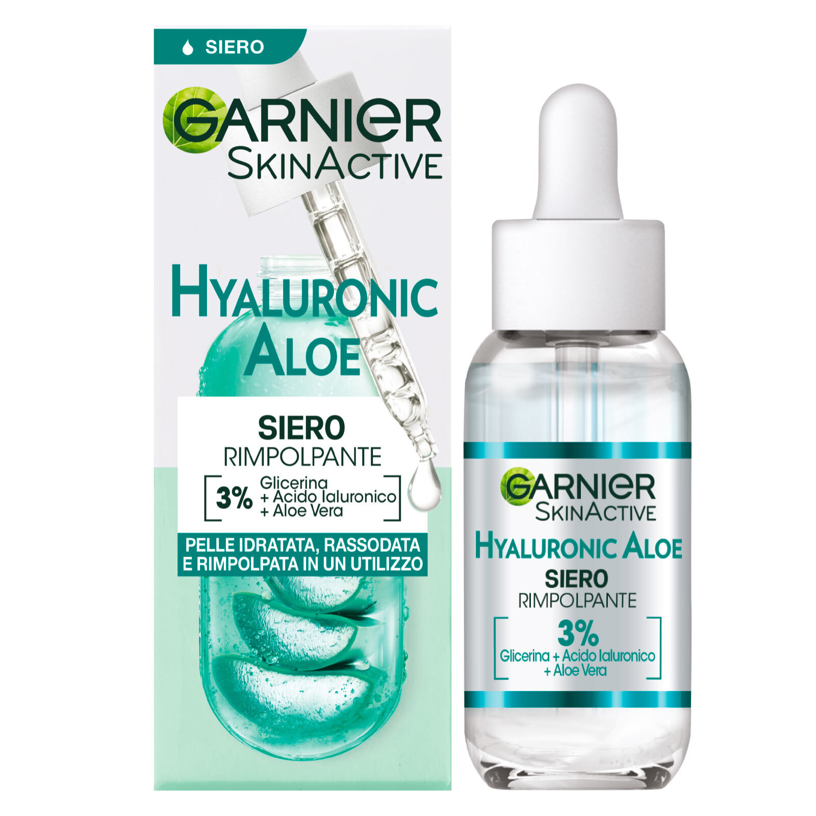 Siero Viso Rimpolpante Idratante Rassodante SkinActive Hyaluronic Aloe con 3% Glicerina Acido Ialuronico Aloe Vera - Flacone da 30ml