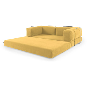 TRENDY - Canapé compressé 3 places modulable en velours côtelé jaune