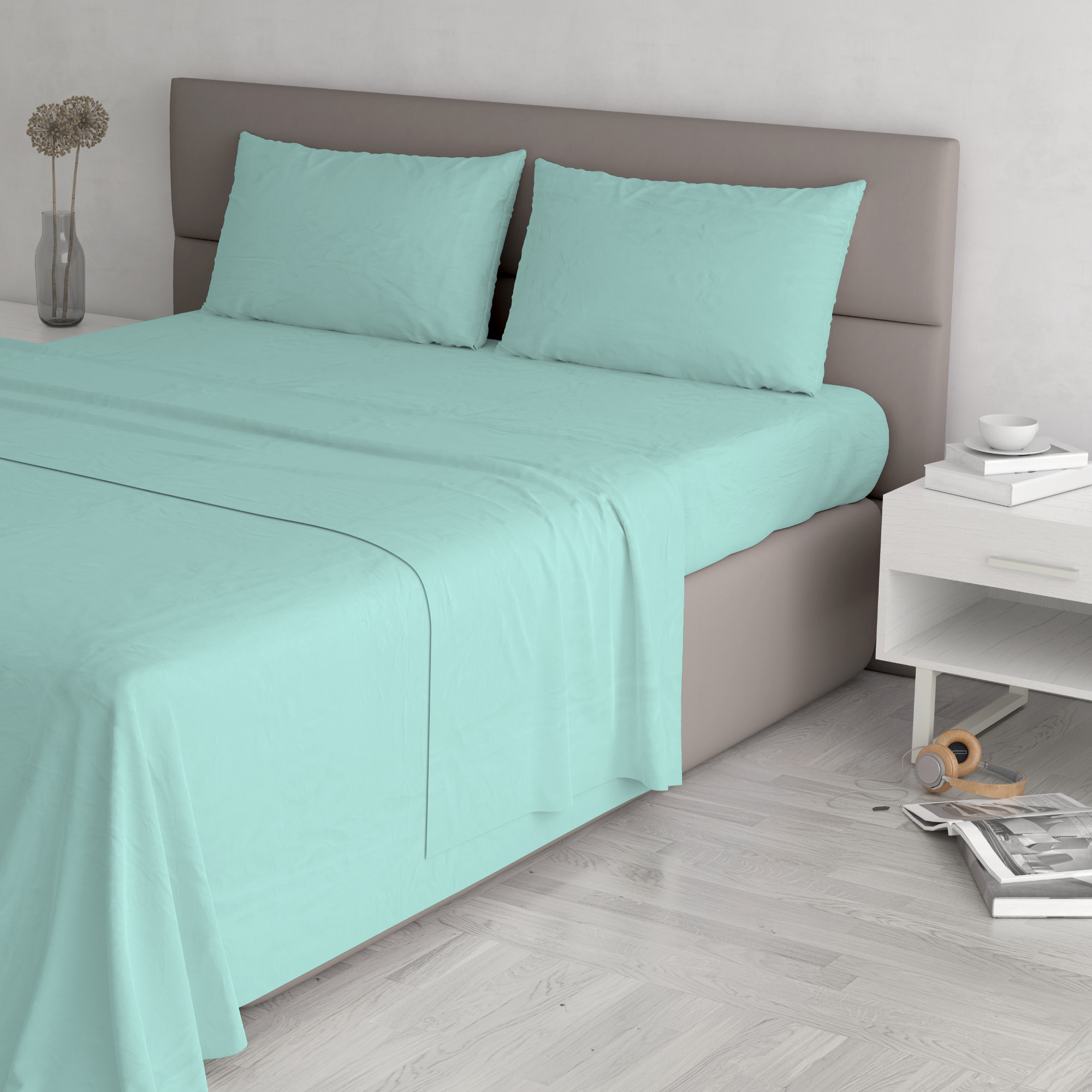 COMPLETO LETTO MAX COLOR, 100% Cotone, Made in Italy - ACQUA