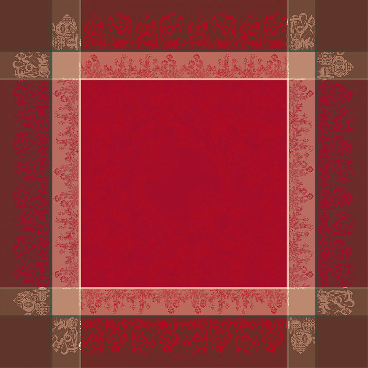 Nappe anti tache pur coton jacquard Couronne de noel rouge